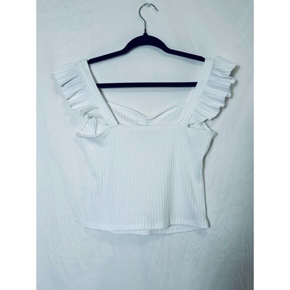 Hespana Women's Ruffle Strap Ribbed Crop Top Junior Size M - Picture 2 of 2